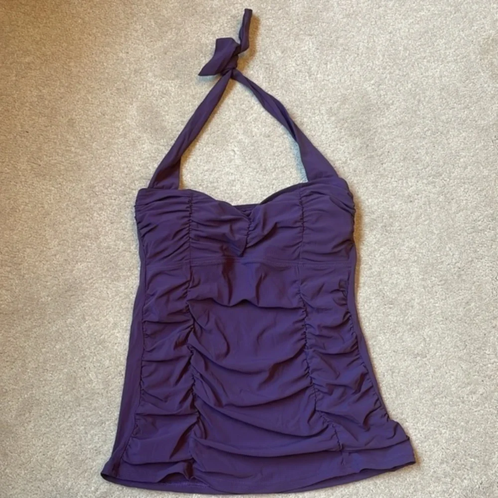 Lands’ End 4L plum ruched halter  tankini top